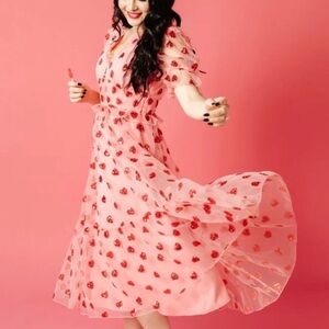 Rachel Parcell NWT Sequin Heart Tulle Midi Dress Size Small